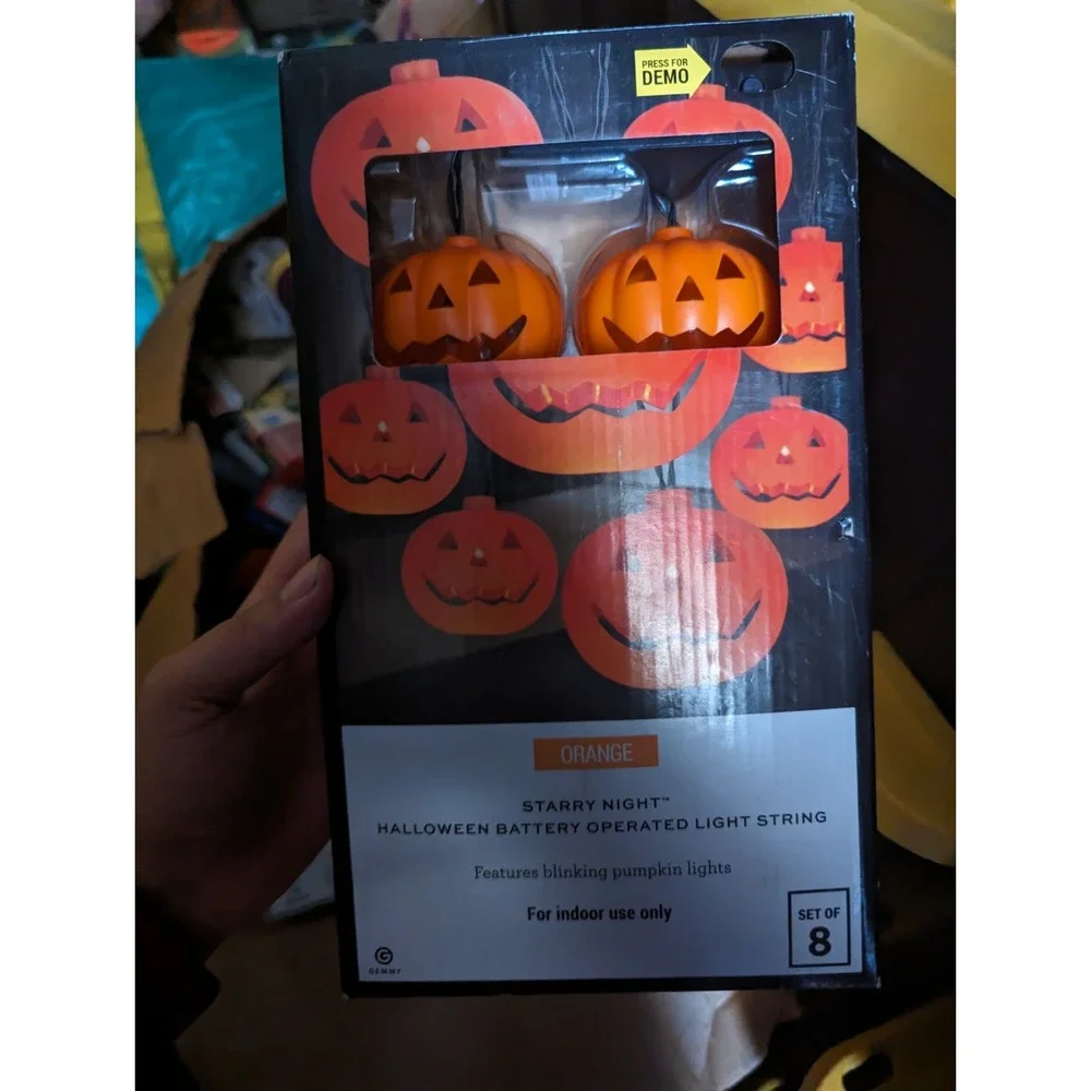 Spooky Moods Gemmy Jack-O'-Lantern Light String 8 BLINKING LIGHT Pumpkins